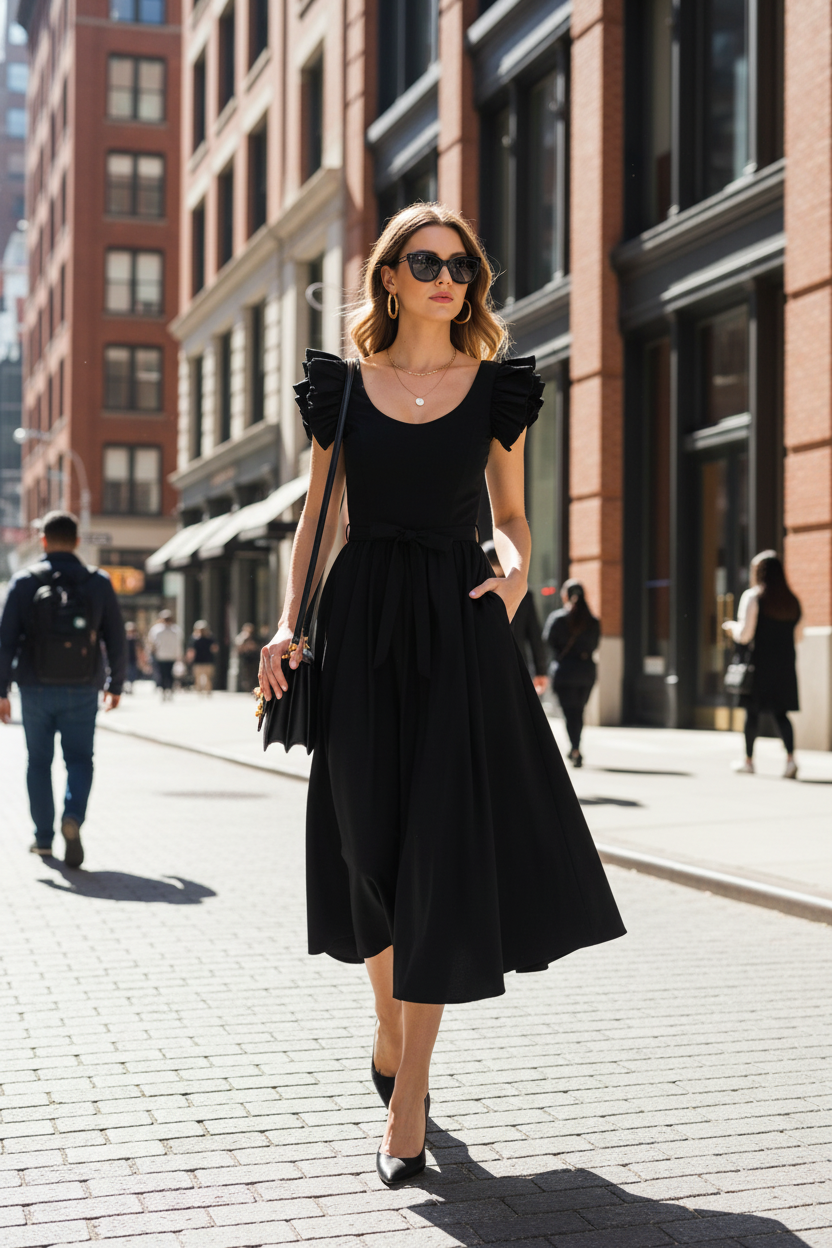 Black Ruffle Dress – City Street