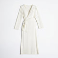 Ivory Long-Sleeve Wrap Midi Dress